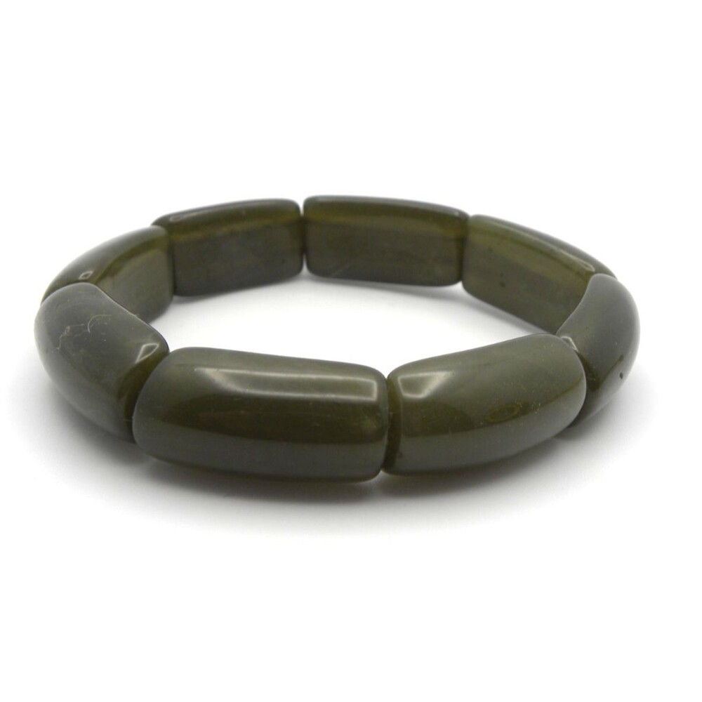 Vintage Olive Green Panel Bracelet Stretch Elastic Chunky Plastic Art Deco
